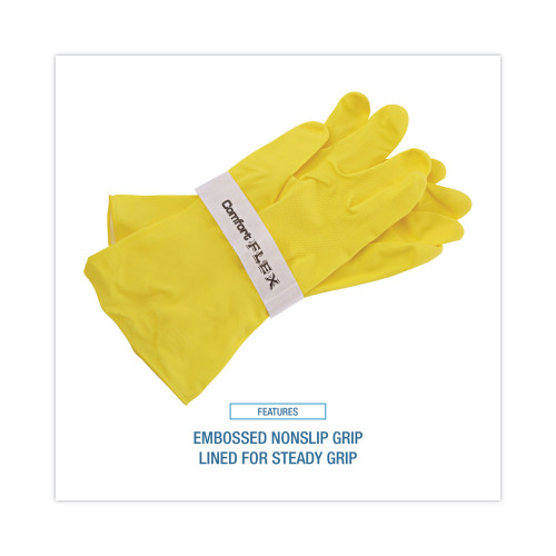 Boardwalk Flock-Lined Latex Cleaning Gloves， Large， Yellow， 12 Pairs (242L)