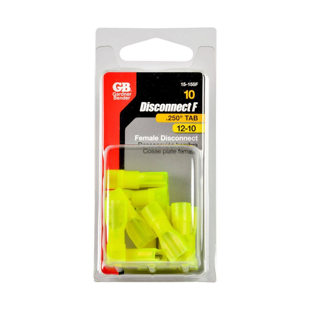 Gardner Bender 12 -10 AWG 0.25 in. Tab Female Fully-Insulated Disconnect Yellow (10-Pack) 15-155F