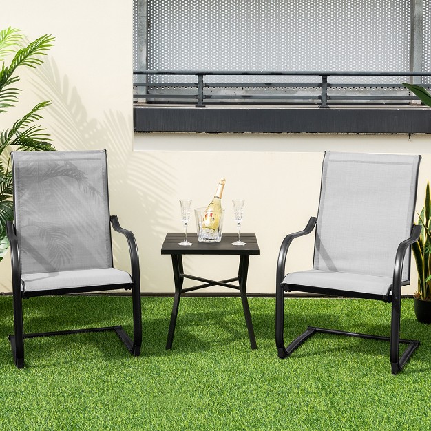 Costway 2pcs C spring Motion Patio Dining Chairs All Weather Heavy Duty Outdoor Black grey