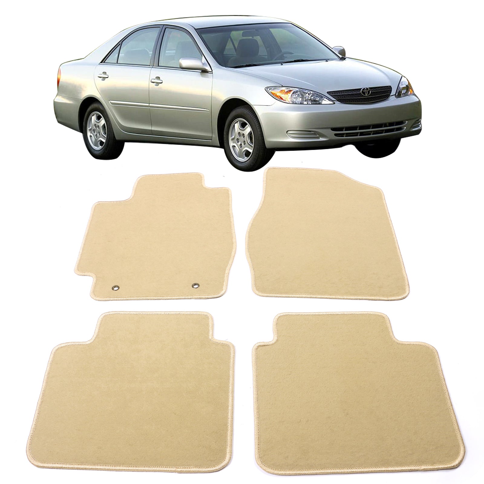 Ikon Motorsports Floor Mat Compatible With 2002-2006 Toyota Camry Factory Fitment Beige Nylon Front Rear Car Floor Mats Liner Carpets Replacement 4PCS