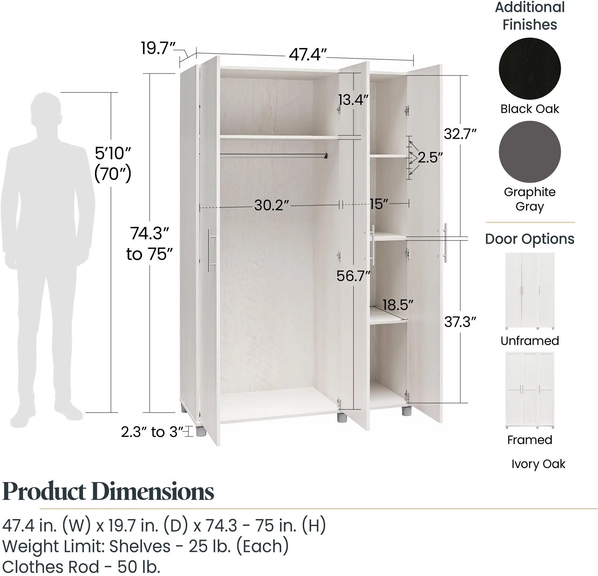 Camberly Graphite Gray 3 Door Wardrobe