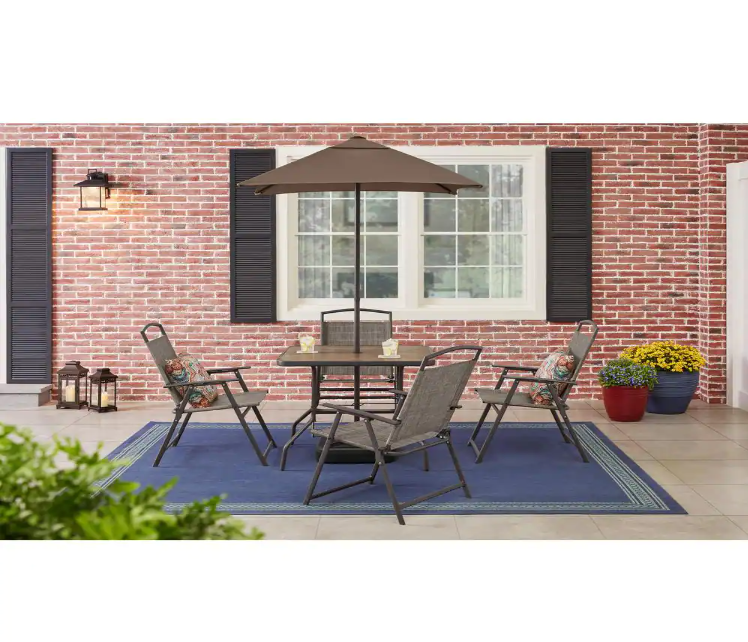 StyleWell FDS50285C-ST1 Mix and Match 7-Piece Metal Sling Folding Outdoor Dining Set with Umbrella and Base