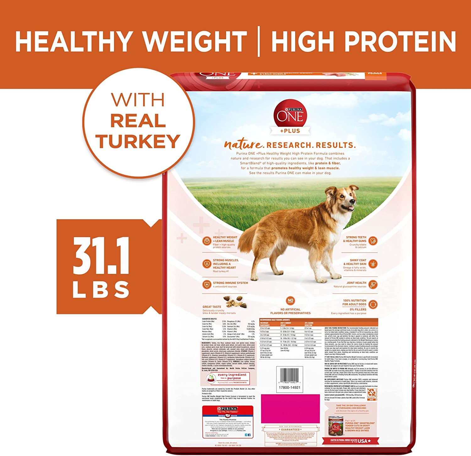 Purina ONE Natural， Weight Control Dry Dog Food， +Plus Healthy Weight Formula - 31.1 lb. Bag