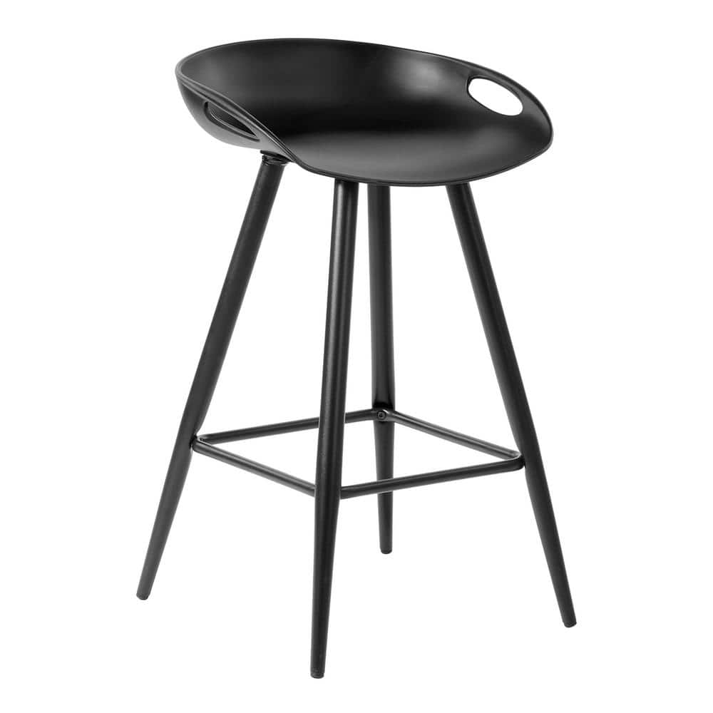 Homy Casa Fiyan 28.5 in. Black Metal Frame Low Back Retro Style Counter Stool with Black PP Seat( Set of 2) HD-FIYAN PP FULL BK MIDDLE BAR