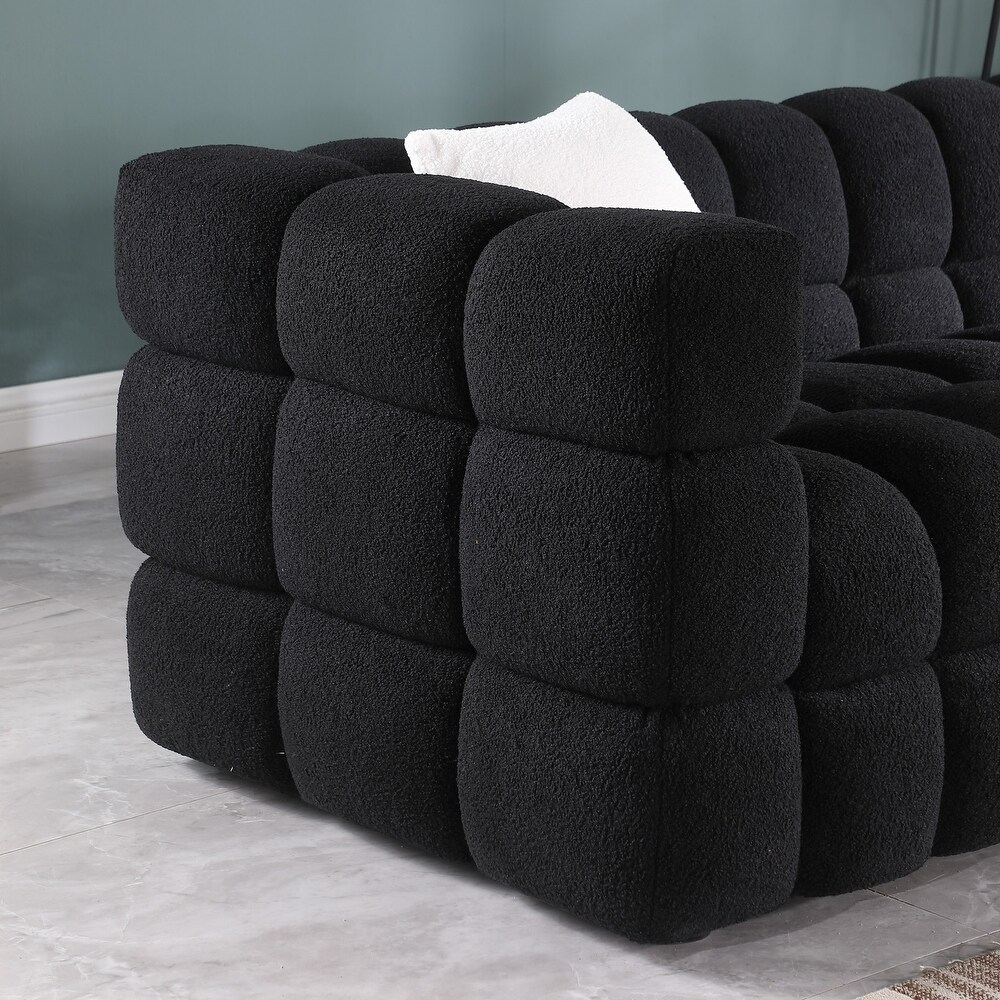 Marshmallow 2pc Sofa Sets  Deep Seat Black Boucle Sofa with Pillows  Lovesaet+3 Seater Straight Row Couch for Living Room