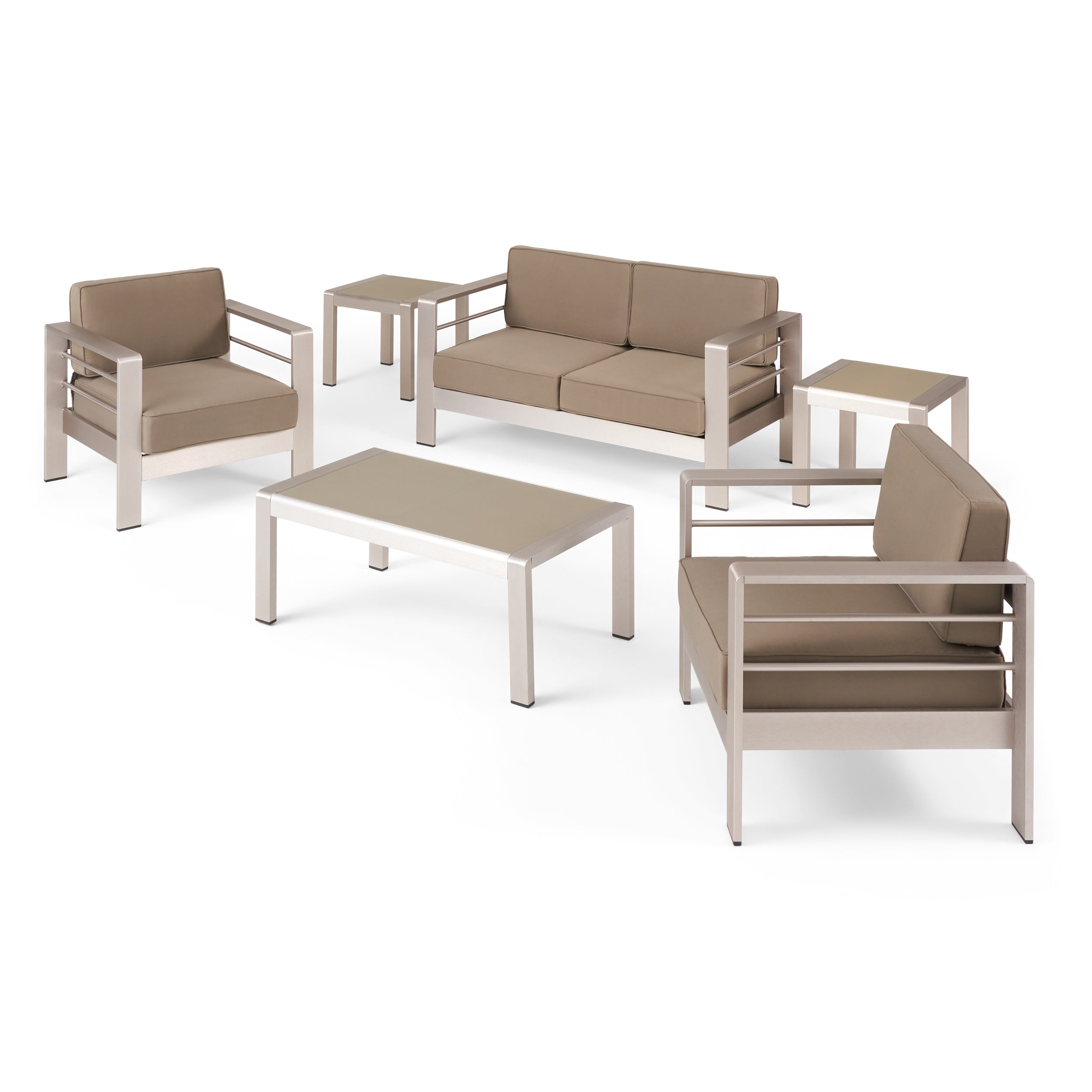 Snowy Coral Outdoor 4 Seater Aluminum Chat Set with 2 Side Table