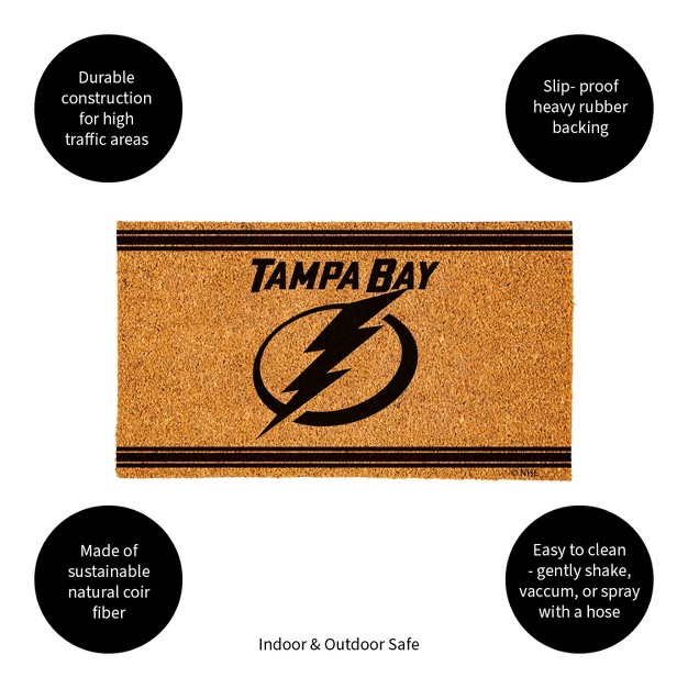 Evergreen Tampa Bay Lightning Logo Turf Mat Brown 28 X 16 Inches Indoor Outdoor Doormat