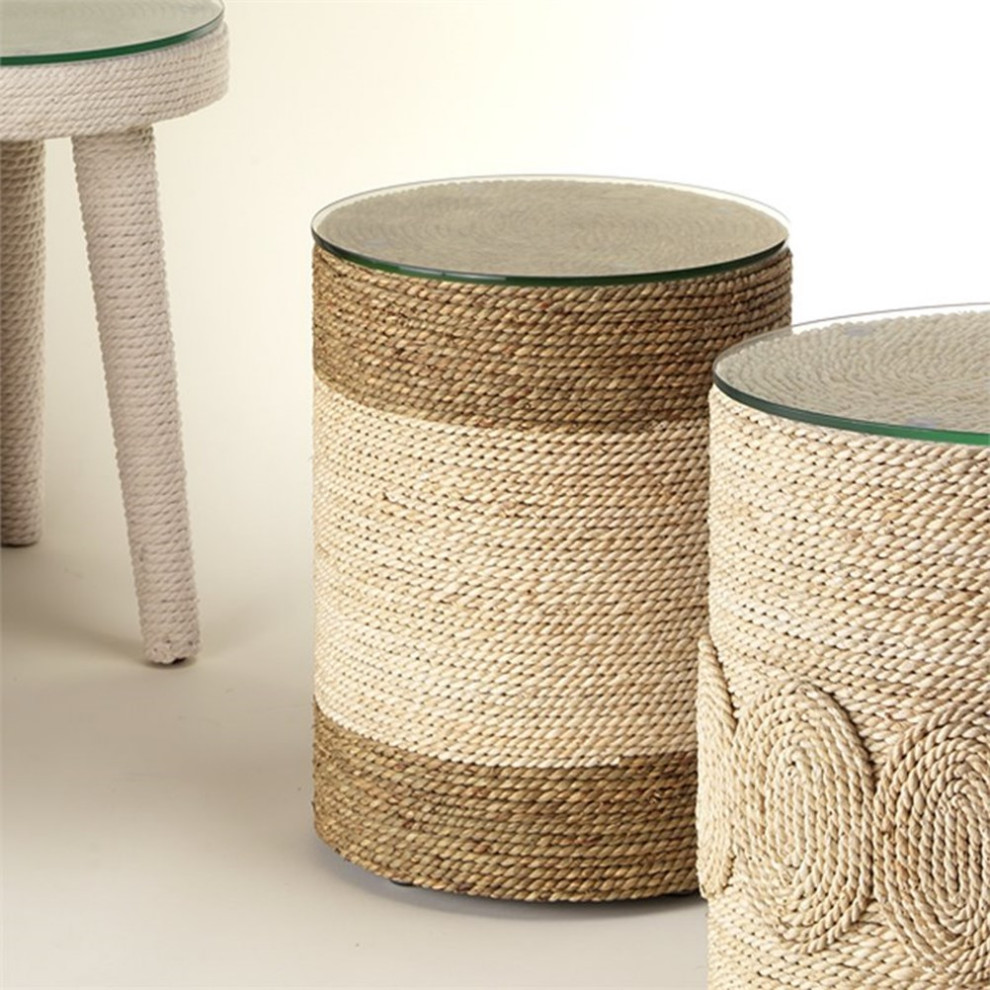 Home Square Straw Rope and Glass Side Table in Natural   Set of 2   Beach Style   Side Tables And End Tables   by Homesquare  Houzz