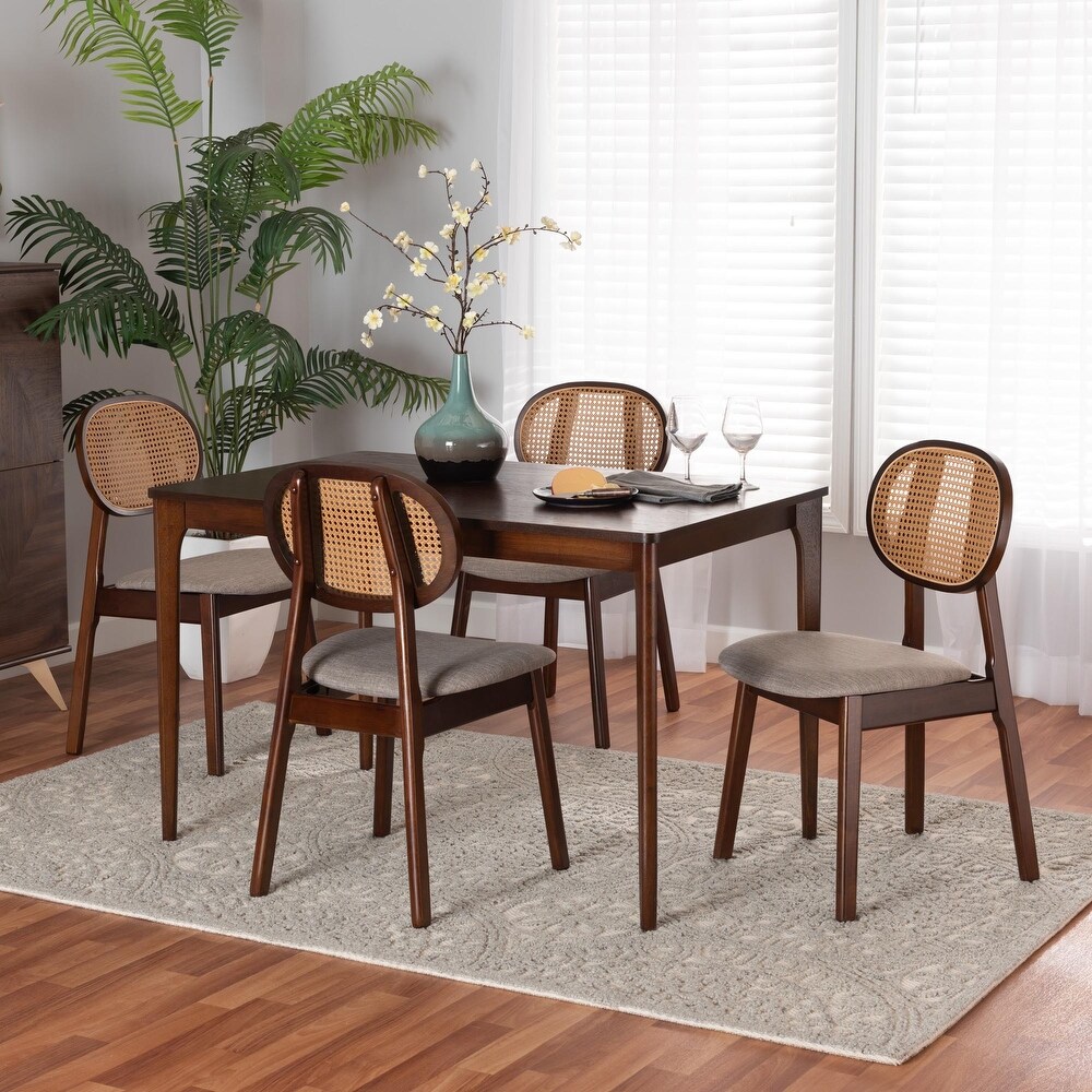 Darrion Mid Century Modern Fabric and Finished Wood Dining Set