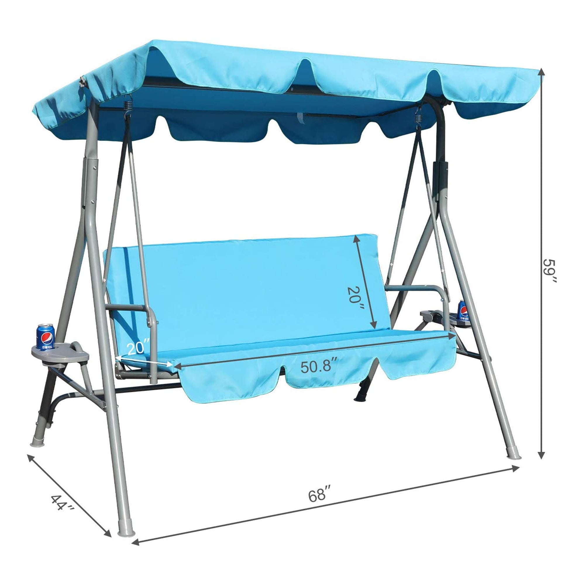 GOLDSUN 3 Person Glider Swing Hammock Chair w/ Utility Tray & Canopy, Blue