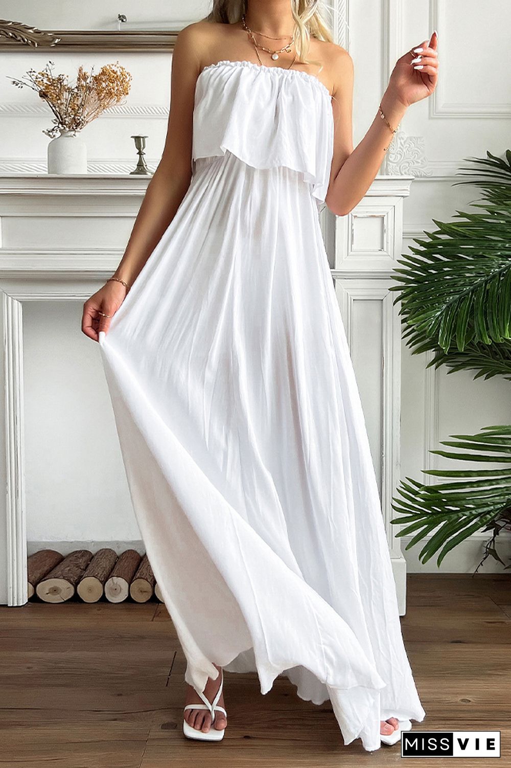 Off Shoulder Sleeveless Solid Color Maxi Dress Wholesale