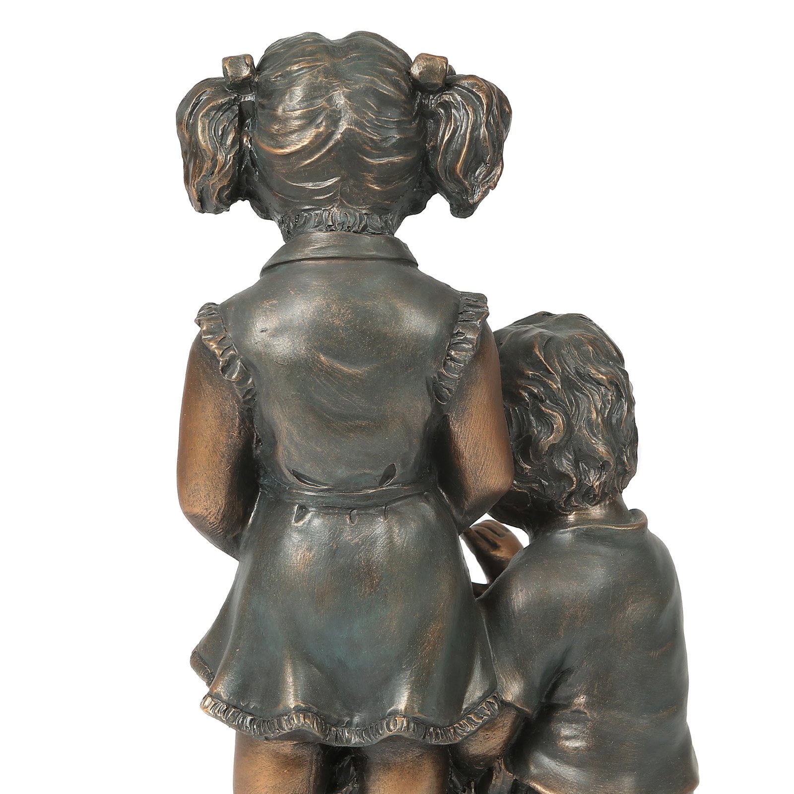 LuxenHome Bronze MgO Boy and Girl Garden Statue with Solar Light