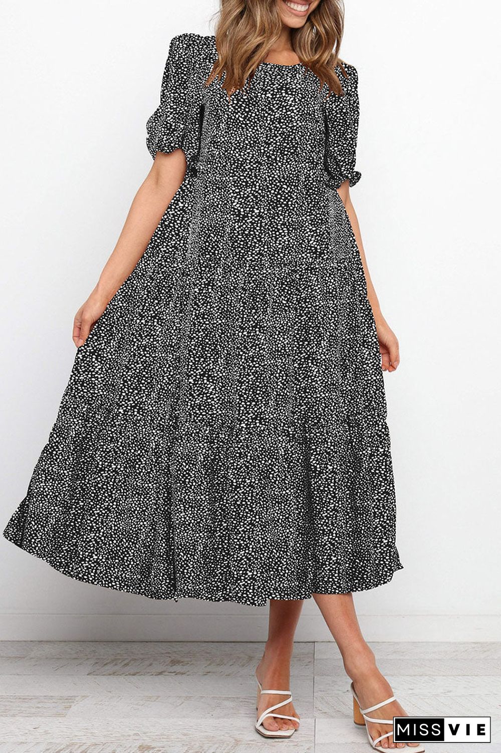 Fashion Casual Print Split Joint O Neck A Line Dresses