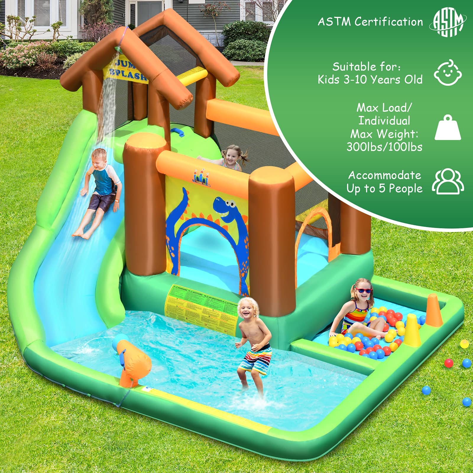 BOUNTECH Inflatable Bounce House | 6 in 1 Water Slide Jumping Park w/Splashing Pool