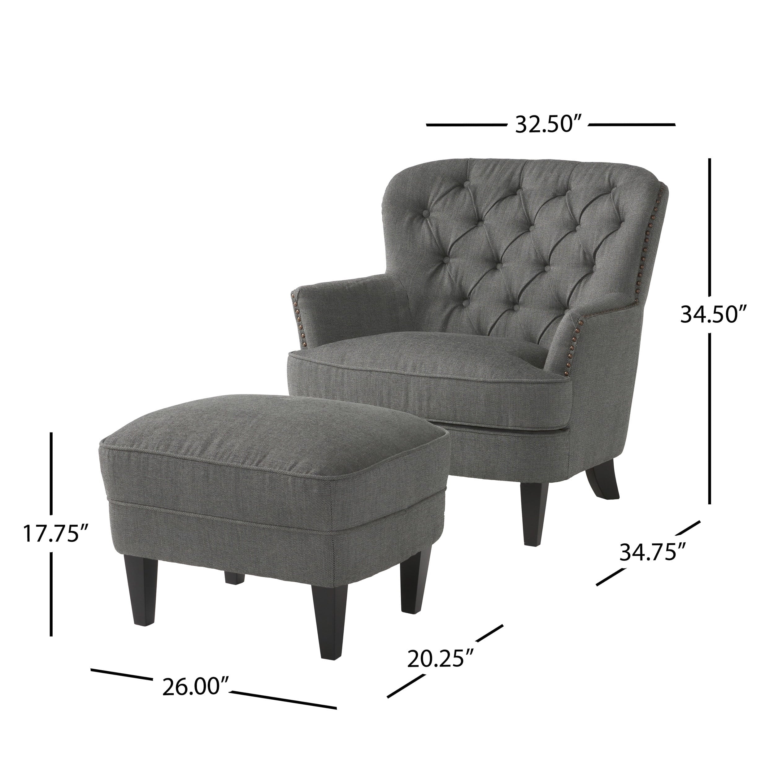 Noble House Torrin Grey Fabric Club Chair and Ottoman