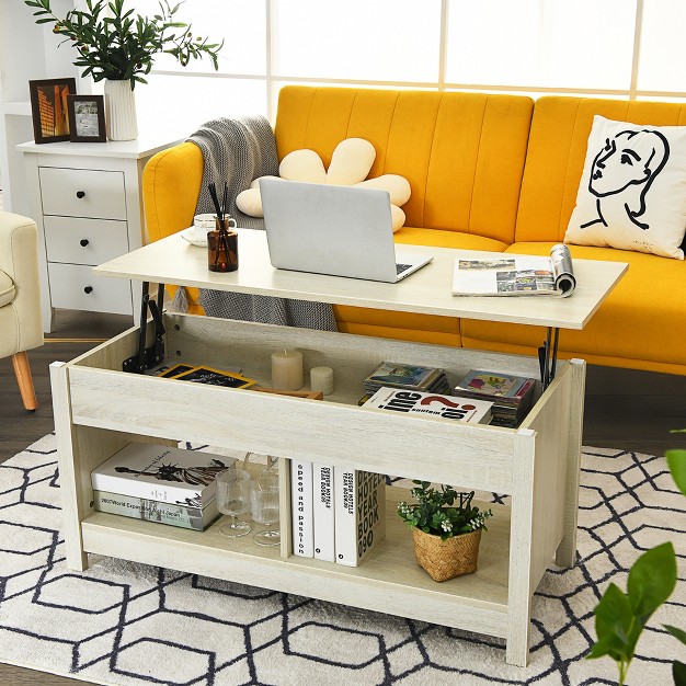 Costway Lift Top Coffee Table W Hidden Storage Compartment amp Lower Shelf Rustic Ivory brown black