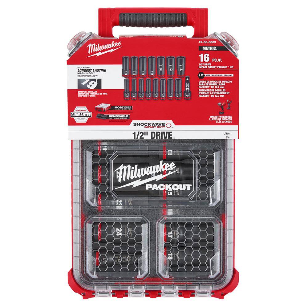 MW SHOCKWAVE 12 in. Drive Metric Deep Well PACKOUT Impact Socket Set  Screw Driver Bits wPACKOUT Case (86-Piece) 49-66-6803-48-32-5151