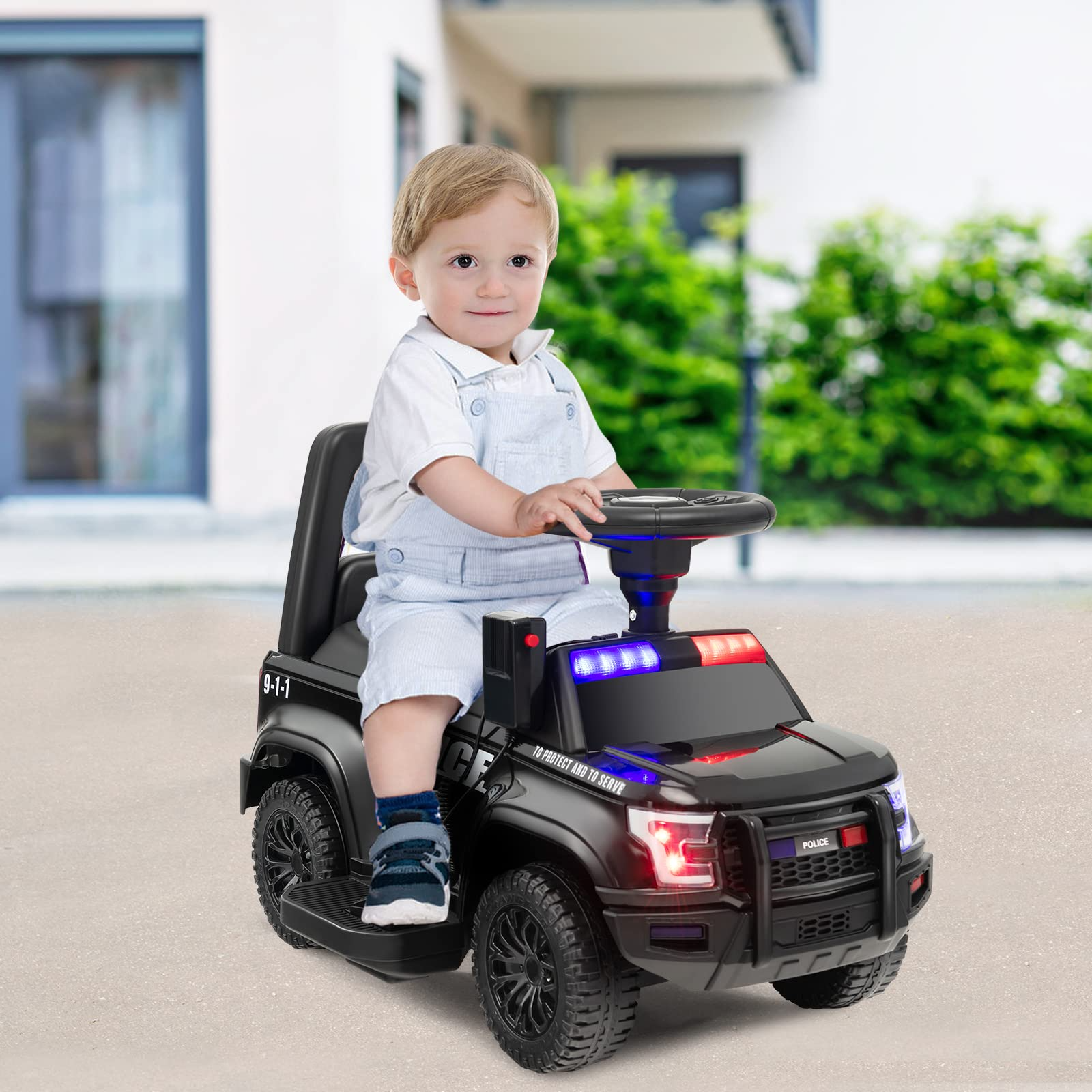 Costzon Ride on Car, 6V Battery Powered Police Car with Side Megaphone, Horn