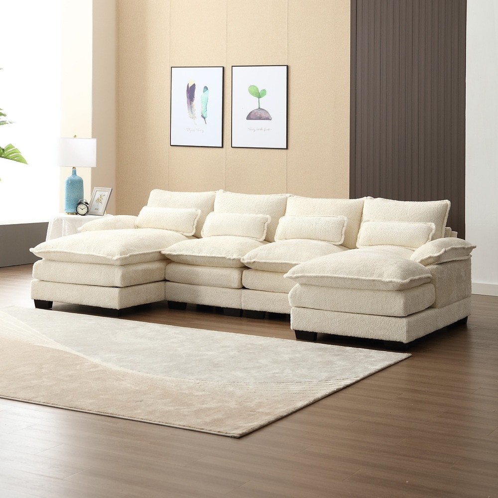 Large U Shape Modular Sectional Sofa with Ottomans  Reversible Sofa Couch with Pillow Top Arms and 4 Lumbar Support Pillows