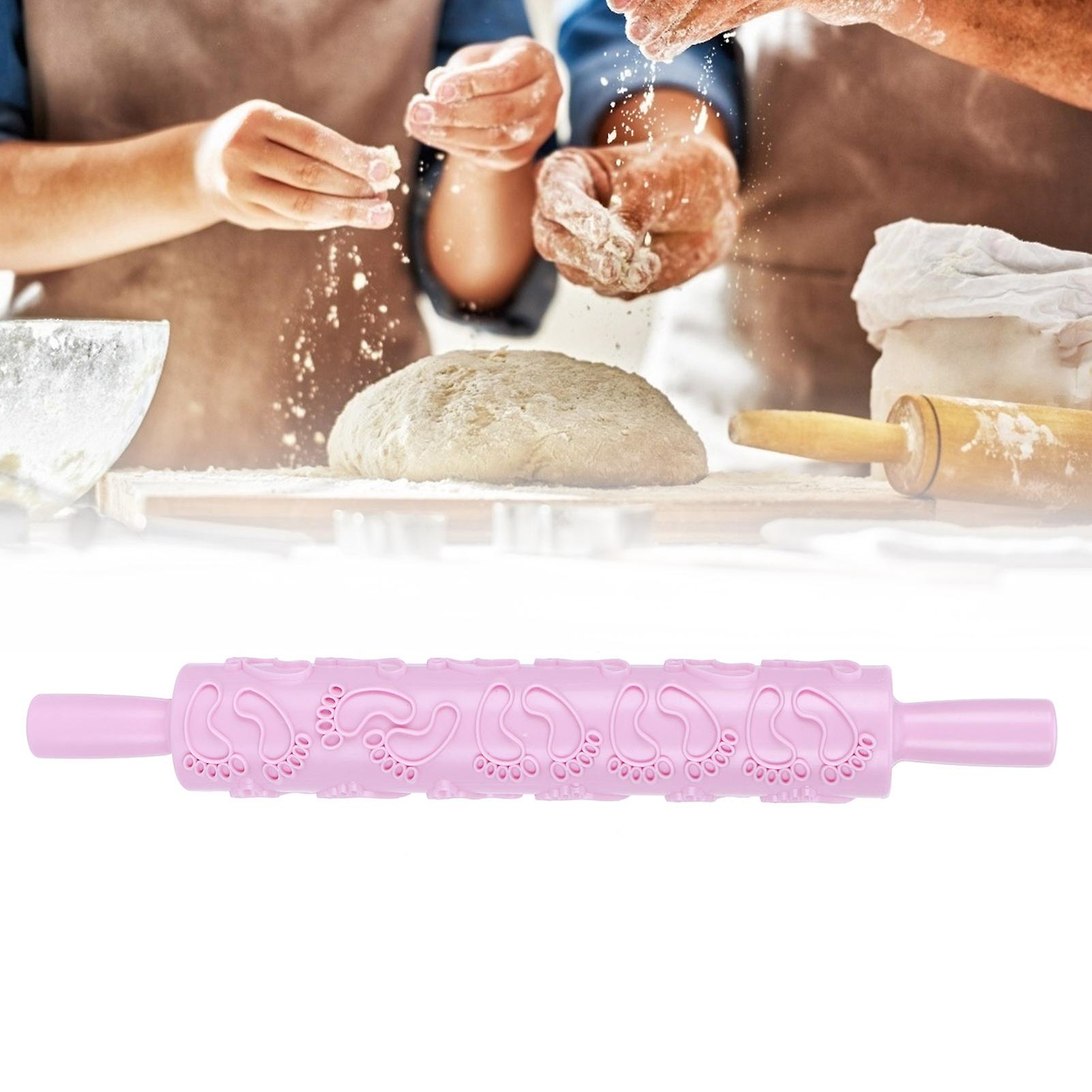 Embossed Rolling Pins， Non-stick Fondant Cake Paste Decorating Tool With Textured And Patterned Design For Baking Fondant， Pizza， Cookies[pink]