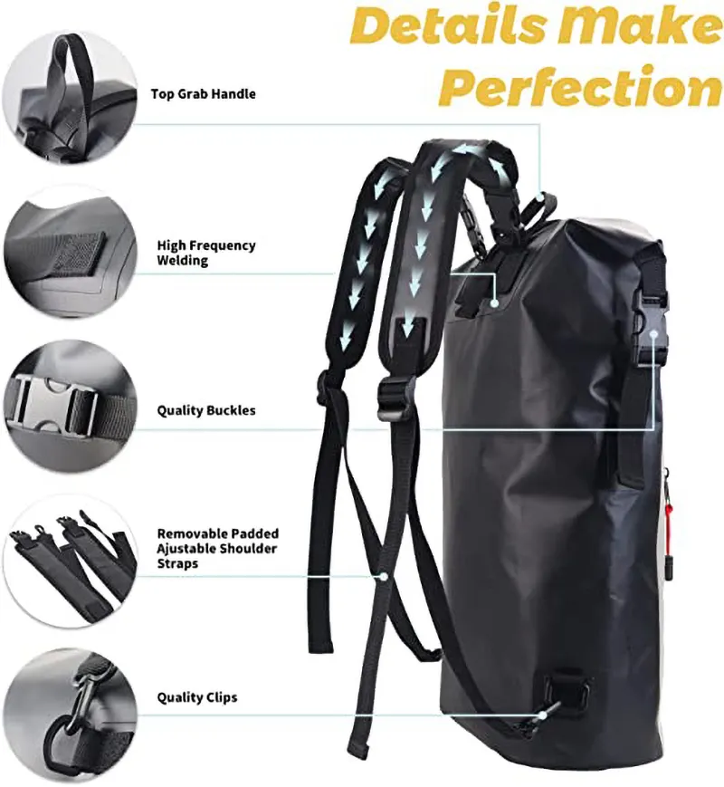 OEM ODM 25L Backpack 100% Waterproof Roll Top Bag Backpack Dry Bag for Hiking Camping Outdoor