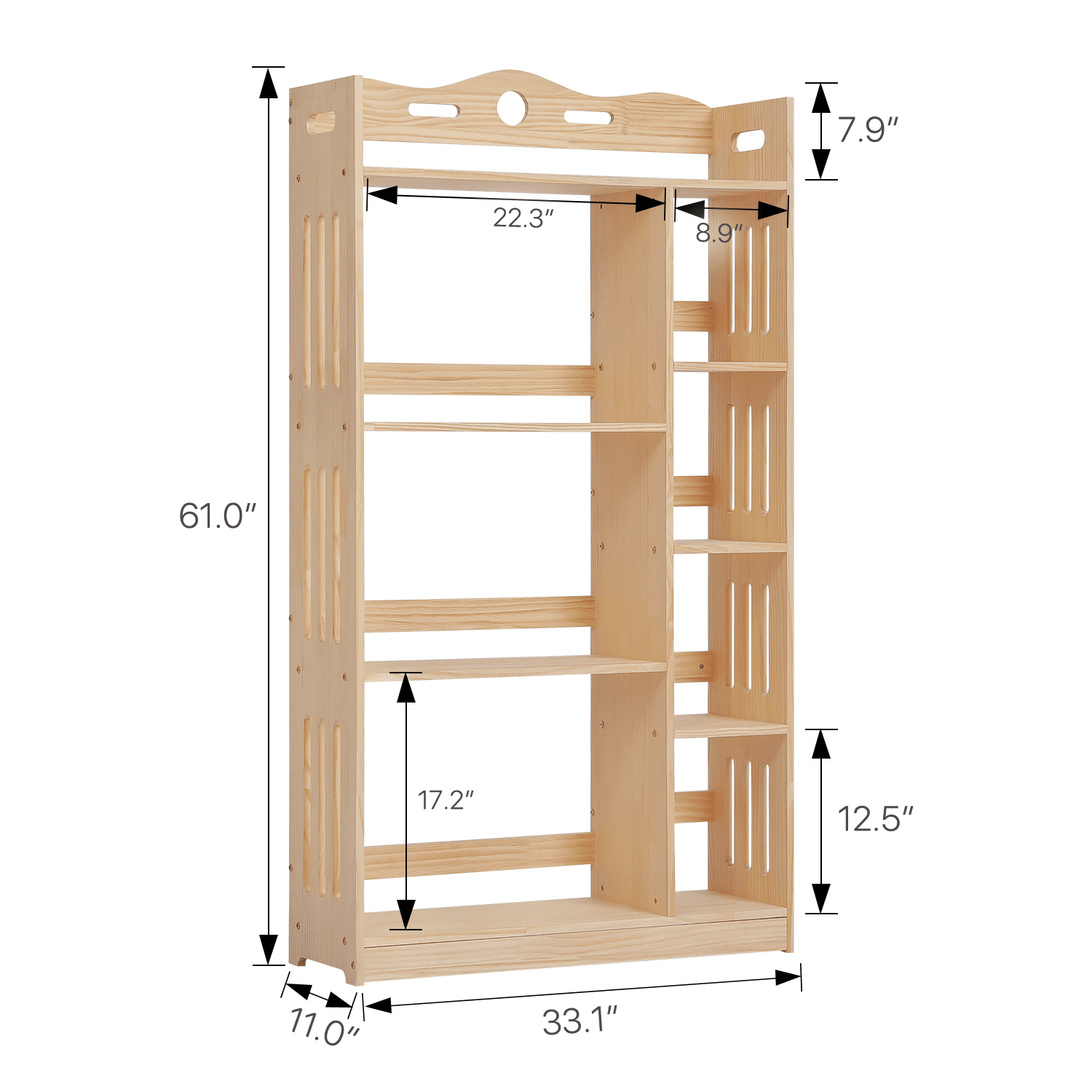 MoNiBloom Wood 5 Tiers Bookshelf, Books Toys Display Storage Bookcase, Natural, for Home