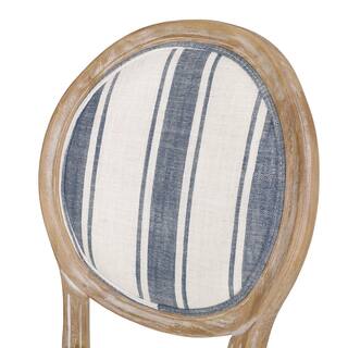 Noble House Karter Dark Blue Stripes and Light Beige Upholstered Dining Chair (Set of 2) 105393