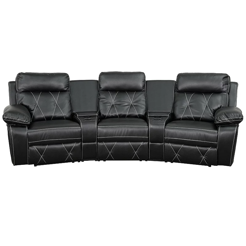 Emma and Oliver Black LeatherSoft 3-Seat Reclining Theater Unit-Curved Cup Holders