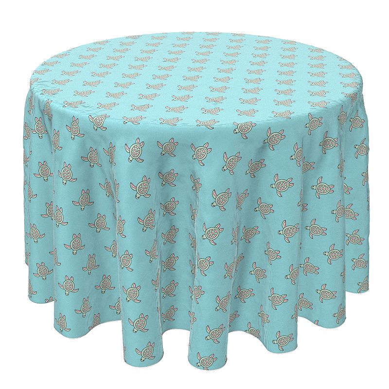 Round Tablecloth， 100% Cotton， 60 Round， Aqua Sea Turtles