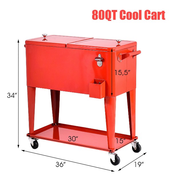 Costway 80 quart Cooler Beer Cart Outdoor Entertaining Rolling Party Steel Bar Bistro