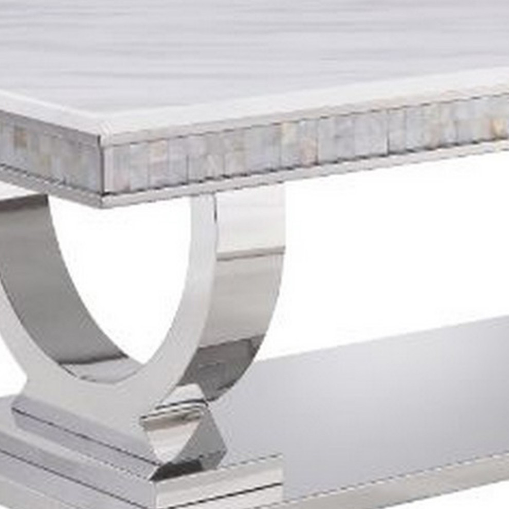 Coffee Table With Faux Marble Top and Steel Base  White and Silver   Contemporary   Coffee Tables   by VirVentures  Houzz