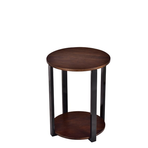 Round Wooden Side Table Mango Wood And Metal 18x18x23 Inch