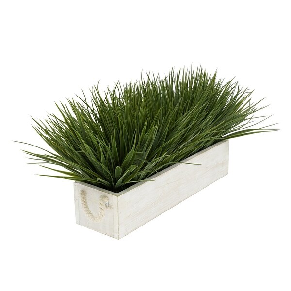 Faux Green Farm Grass in Large Washed Wood Trough with Rope Handles