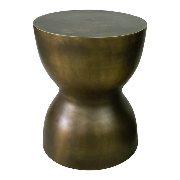 17 Inch Round End Accent Table， Cast Aluminum， Hourglass Shape， Antique Brass， Black - 16.5 H x 13.5 W x 13.5 L