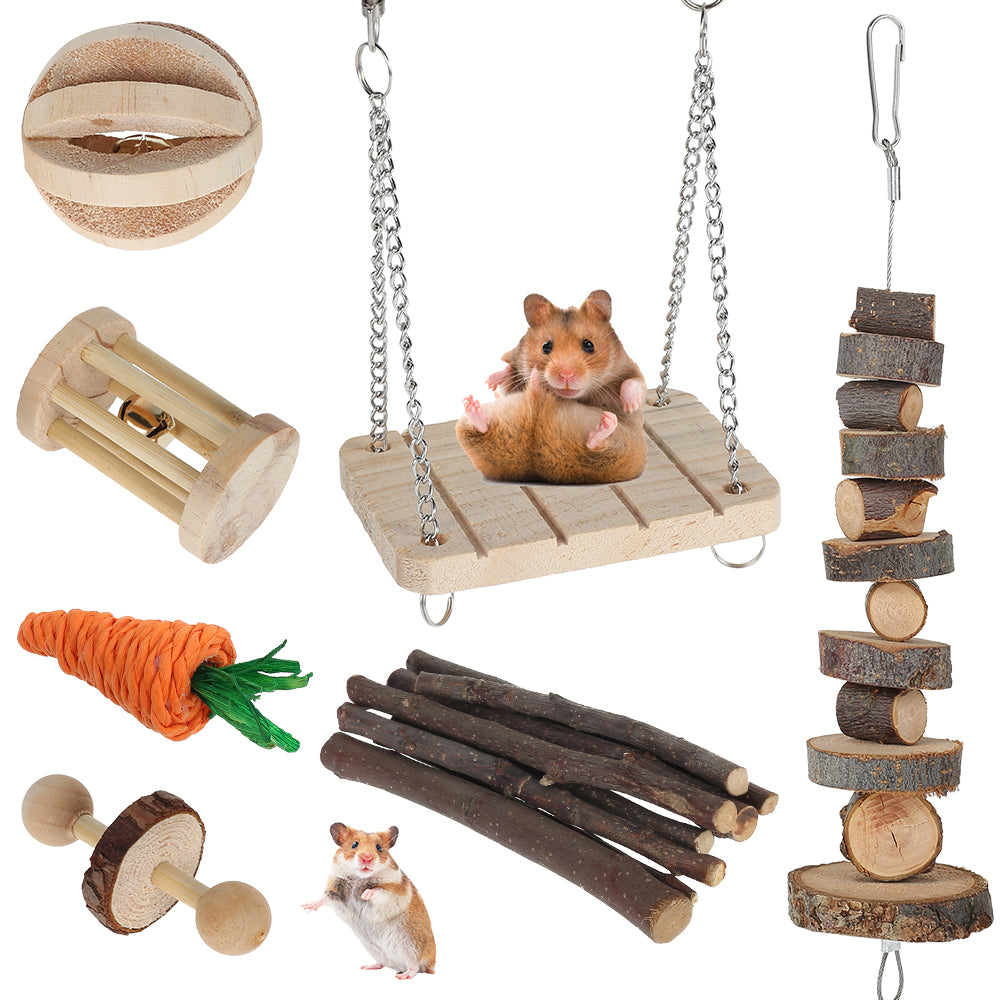 HOTBEST Hamster Chew Toy Apple Wood Sticks Twigs Cleaning Teeth Pet Playing Small Pets Rabbit Guinea Pig Parrot Toys