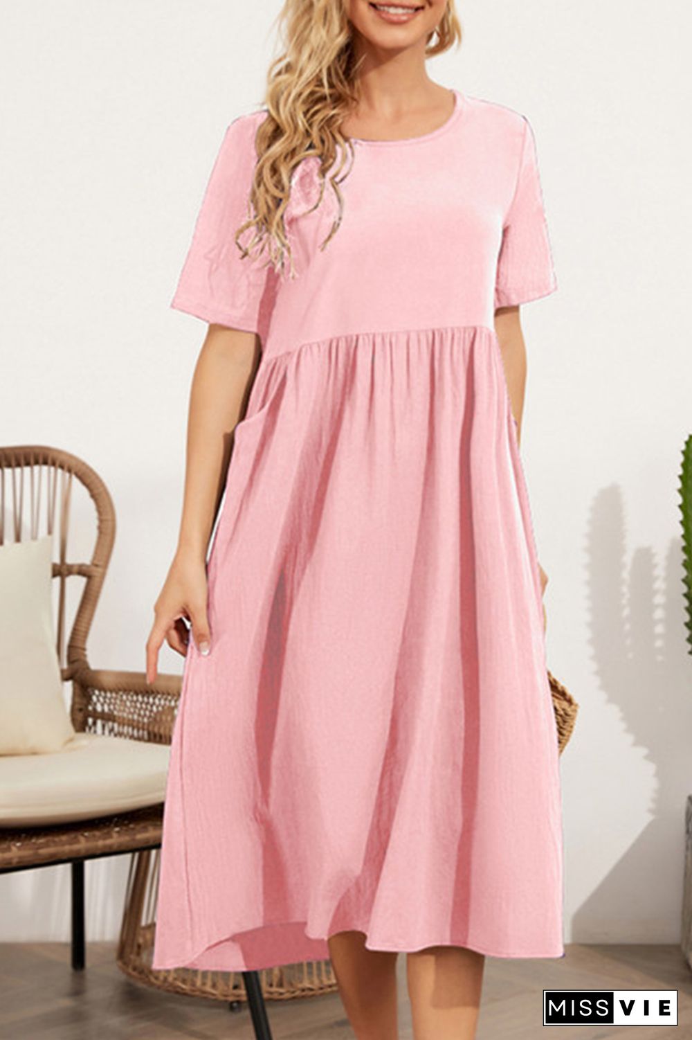 Casual Solid Split Joint O Neck A Line Dresses