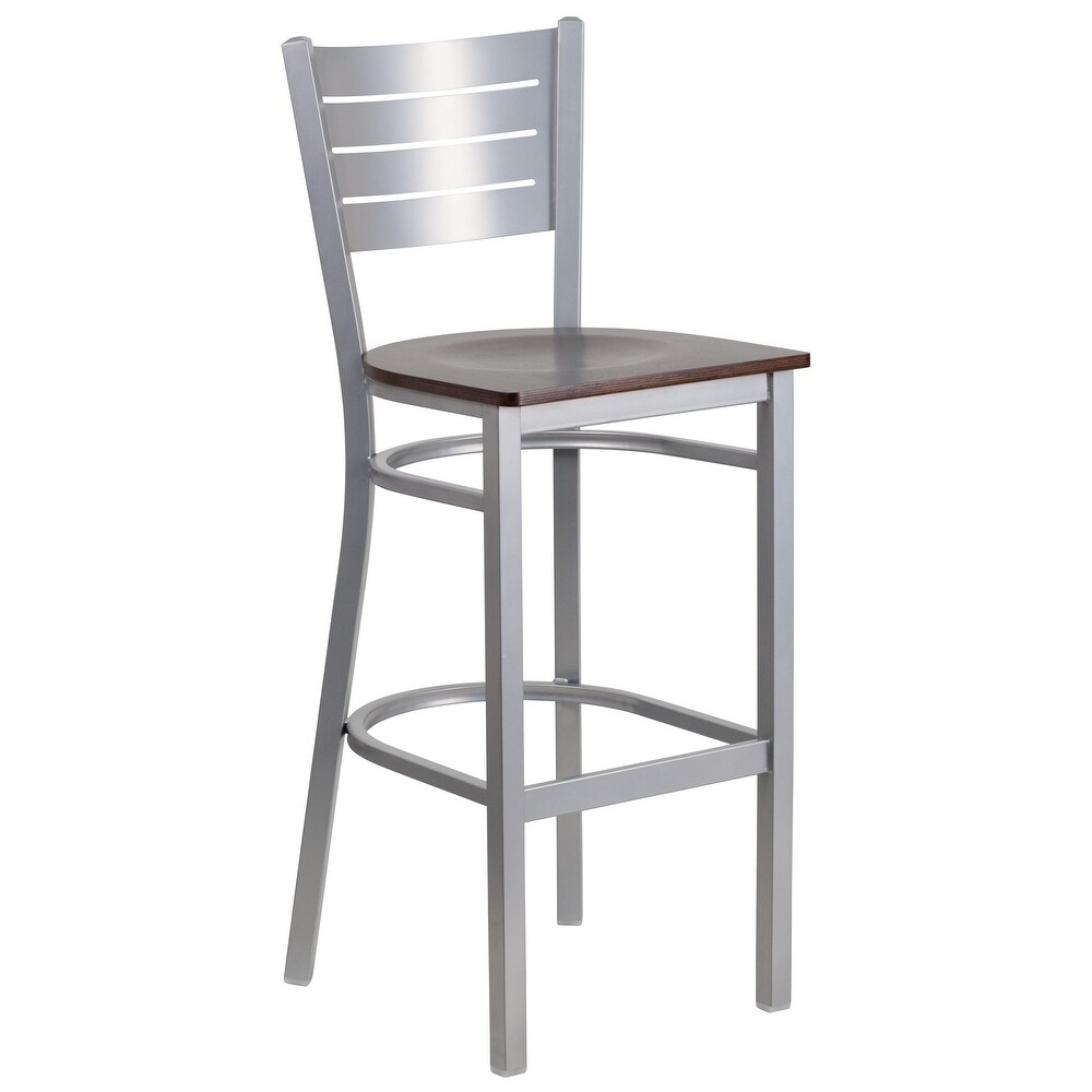 2 Pack Slat Back Metal Restaurant Barstool   16.5\