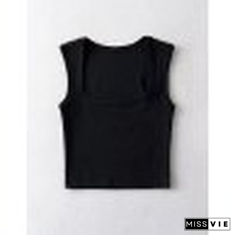 Simple Basic Square Neck Cropped Tank Top