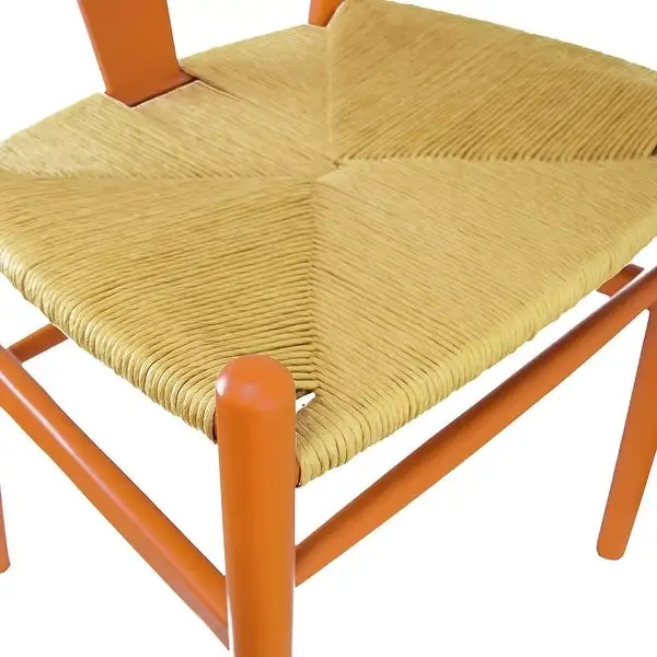 (Retired) 2xhome - Orange Modern Wood Dining Chair With Back Arm Armchair Hemp Seat For Home Restaurant Office