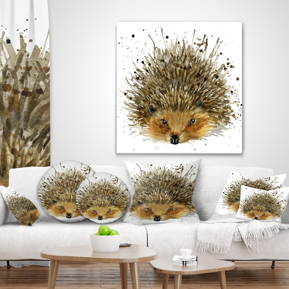 Designart 'Hedgehog Illustration Watercolor' Contemporary Animal Throw Pillow