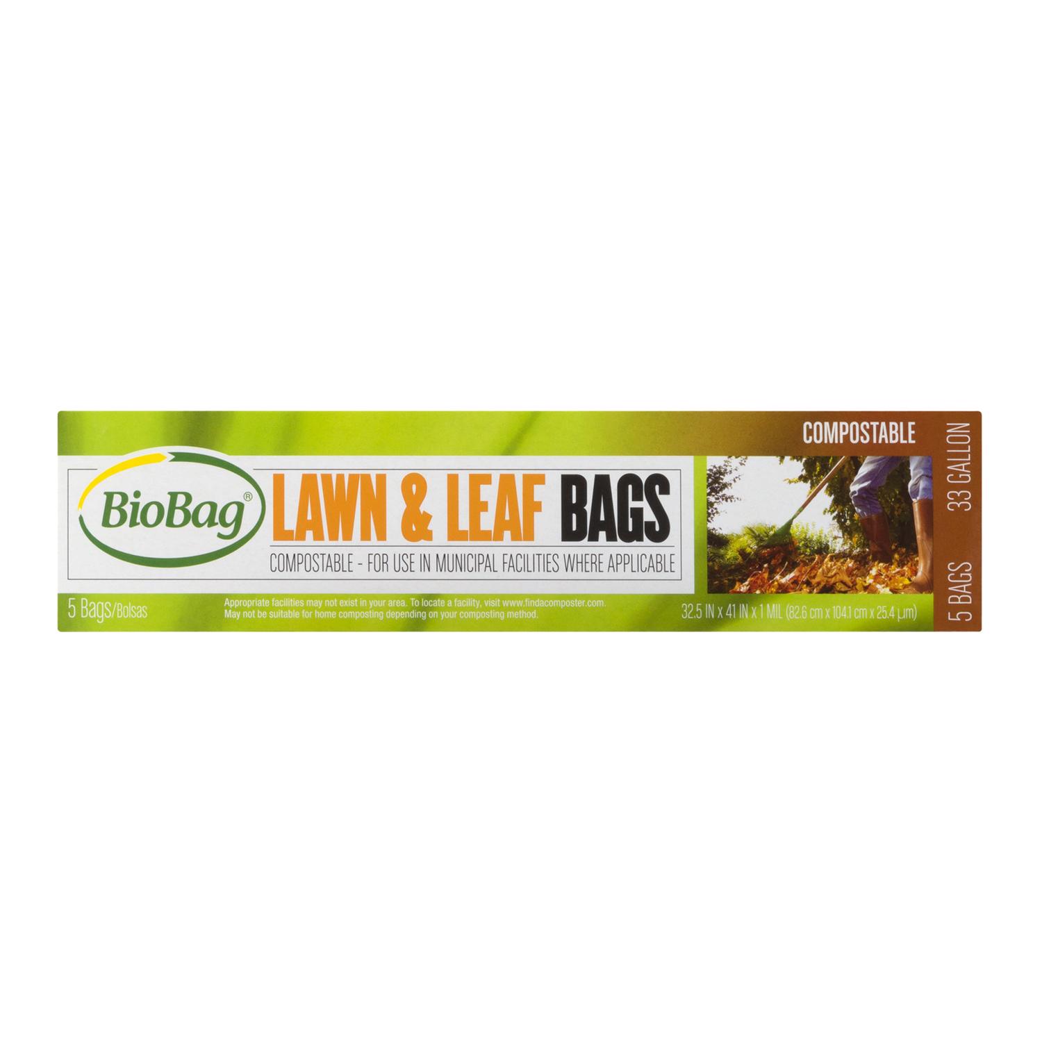 BioBag 33 gal Lawn and Leaf Bags Flat Top 5 pk