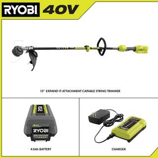 RYOBI 40V Expand-It Cordless Battery Attachment Capable String Trimmer with 4.0 Ah Battery and Charger RY40250