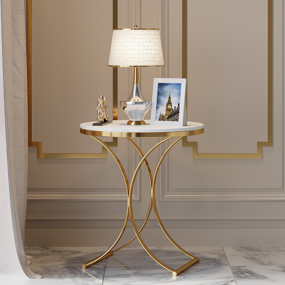 Modern Luxurious Round White Marble Stone Side Table X Base End Table   Contemporary   Side Tables And End Tables   by Homary International Limited  Houzz