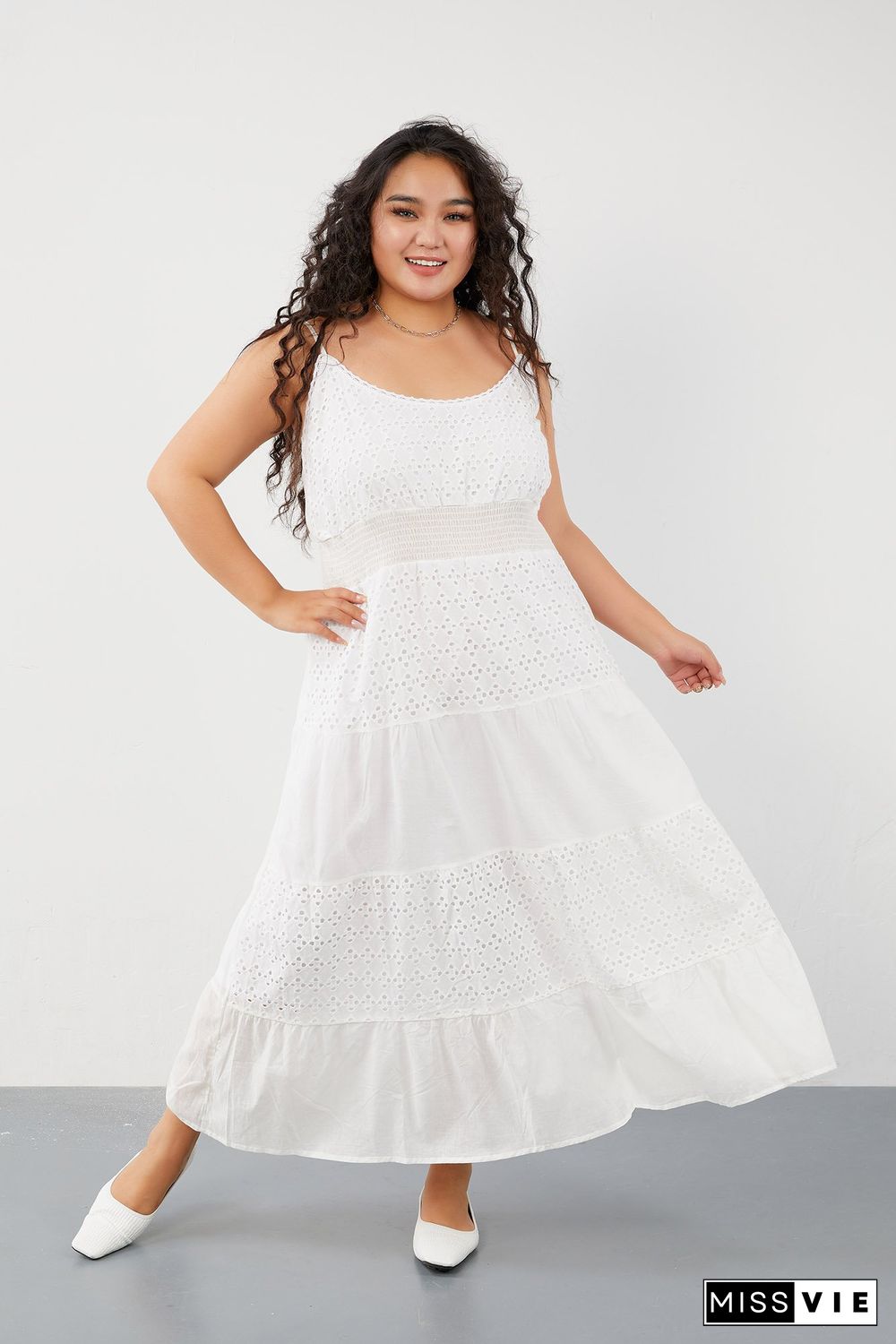 White Openwork Cotton Sleeveless Dress P16387