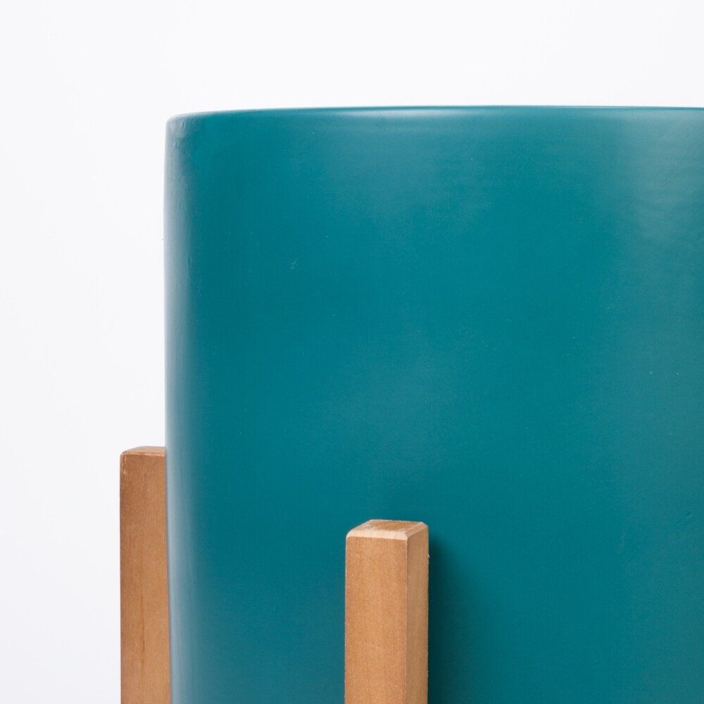 Liam Modern Ceramic Planter with Wood Legs