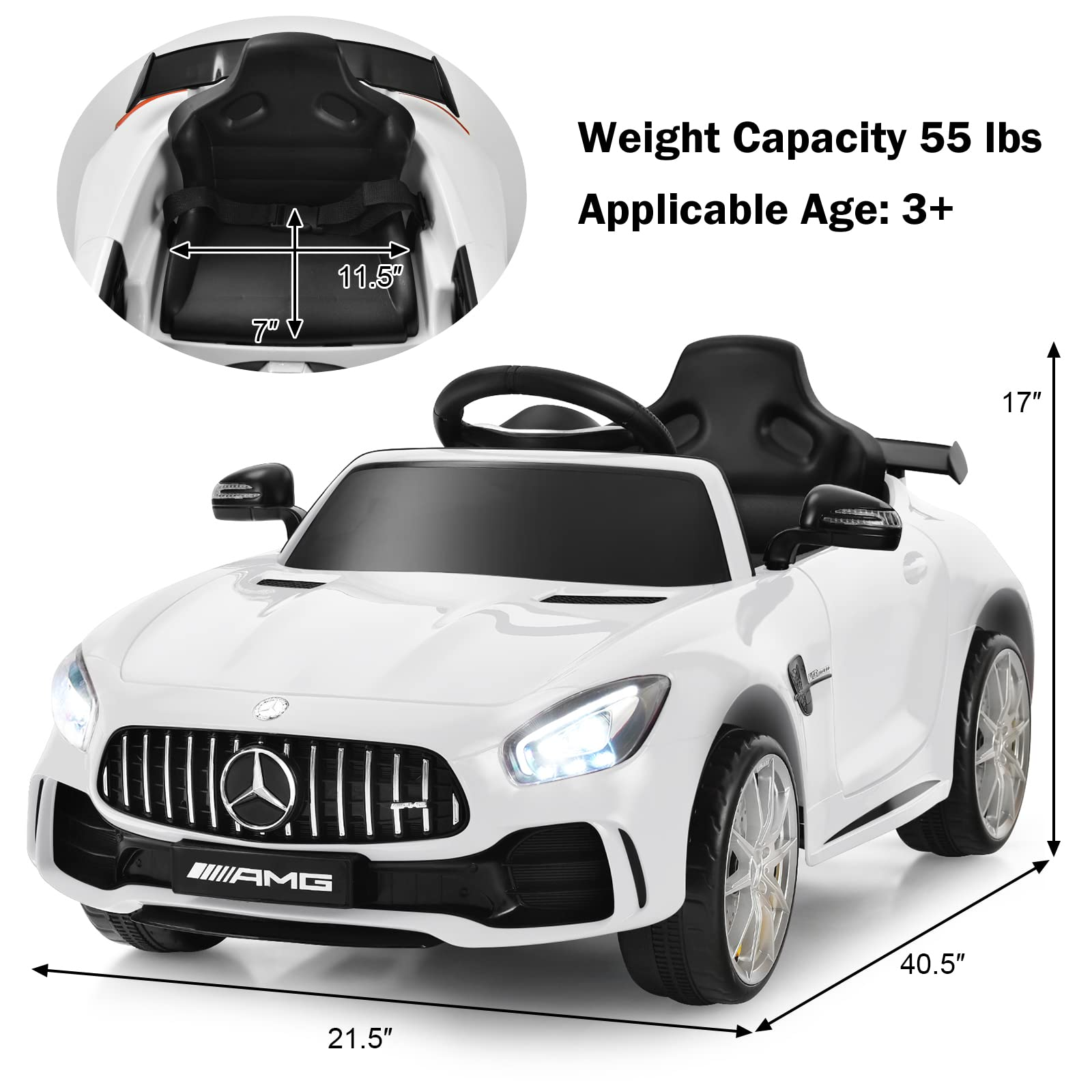 Costzon Ride on Car, 12V Licensed Mercedes Benz GTR Kids Car to Drive