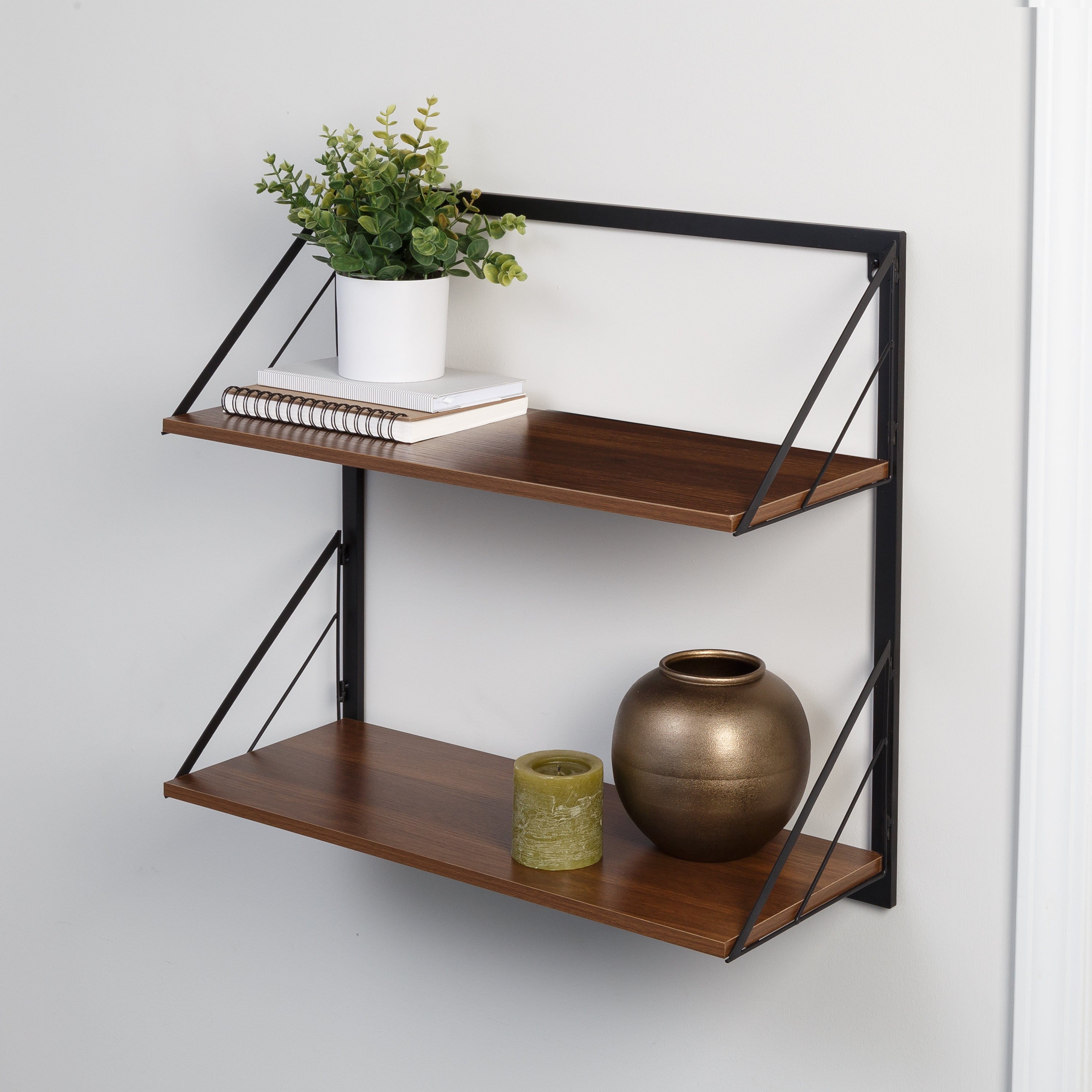 Honey-Can-Do 2-Tier Laundry Shelf W/ Wood, Walnut