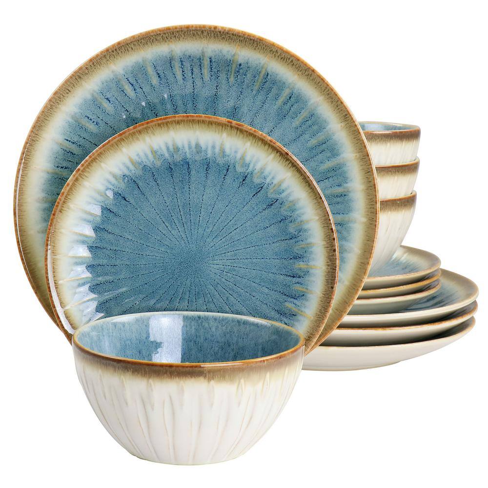 GIBSON ELITE Mayfair Bay 12-Piece Stoneware Dinnerware Set in Blue 985118482M