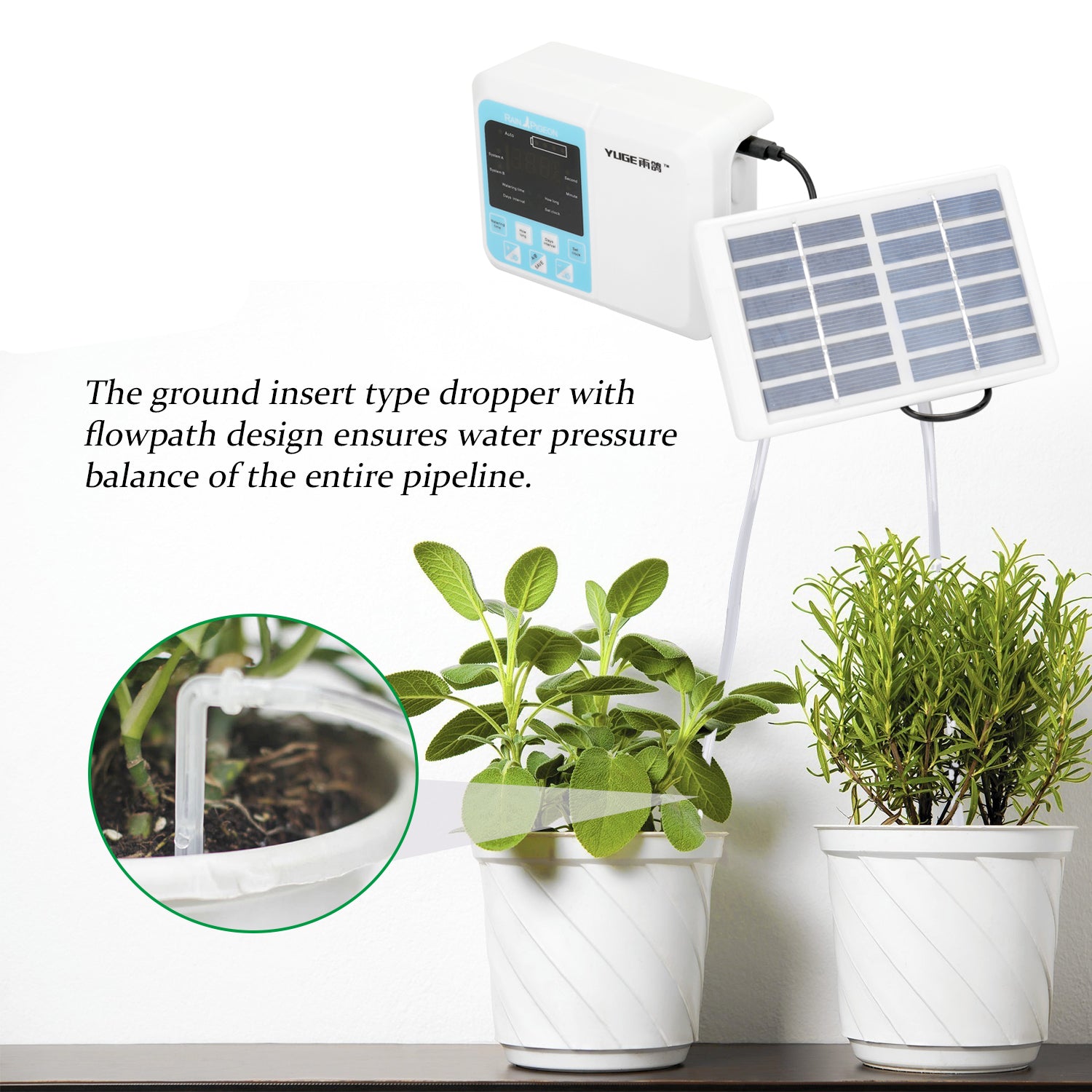 Romacci Intelligent Automatic Watering Device Solar Energy Charging Potted Plant Drip Irrigation Timer System