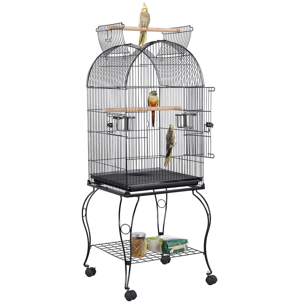 Yaheetech 59'' H Open Top Metal Bird Cage Rolling Parrot Cage with Stand For Small Birds Parakeet Lovebirds Cockatiel Canary， Black